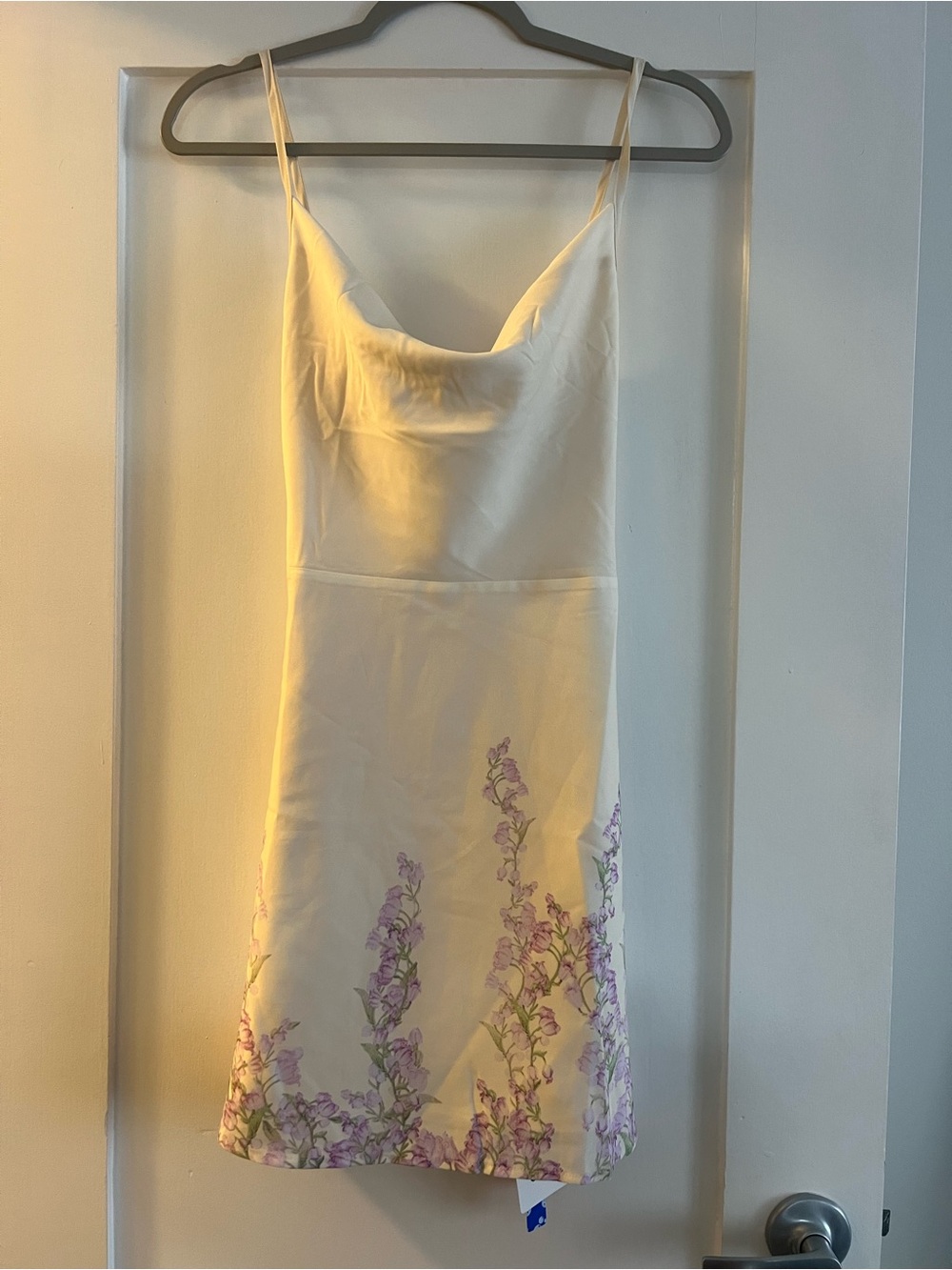 Cider Cream Slip Mini Dress with Lavender Floral Hem